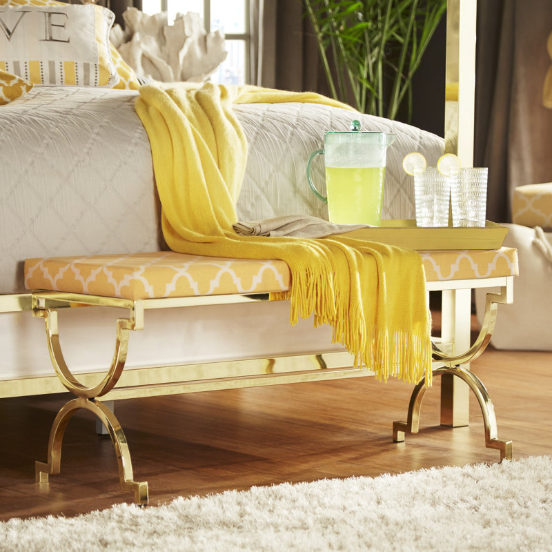 Daniya Polyester Blend Upholstered Bench, Orange Yellow