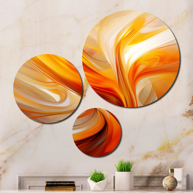 Ensemble de 3 décorations murales abstraites et chaleureuses à motif abstrait fractal orange