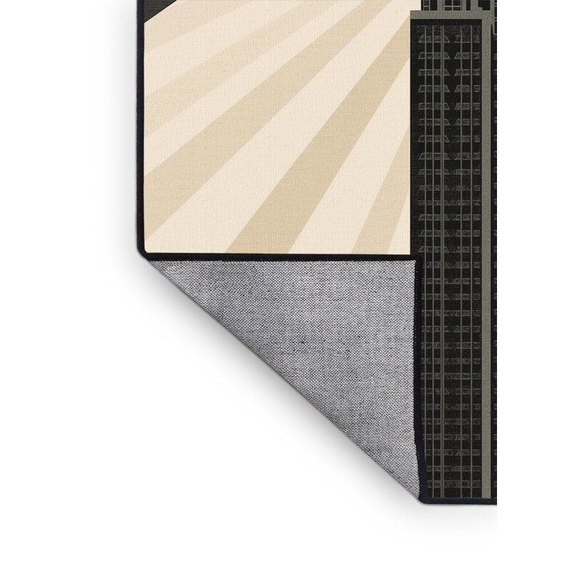 Machine Washable Orkan Empire State Building Art Deco Geometric Rug in Beige – Black Binding, 2x5