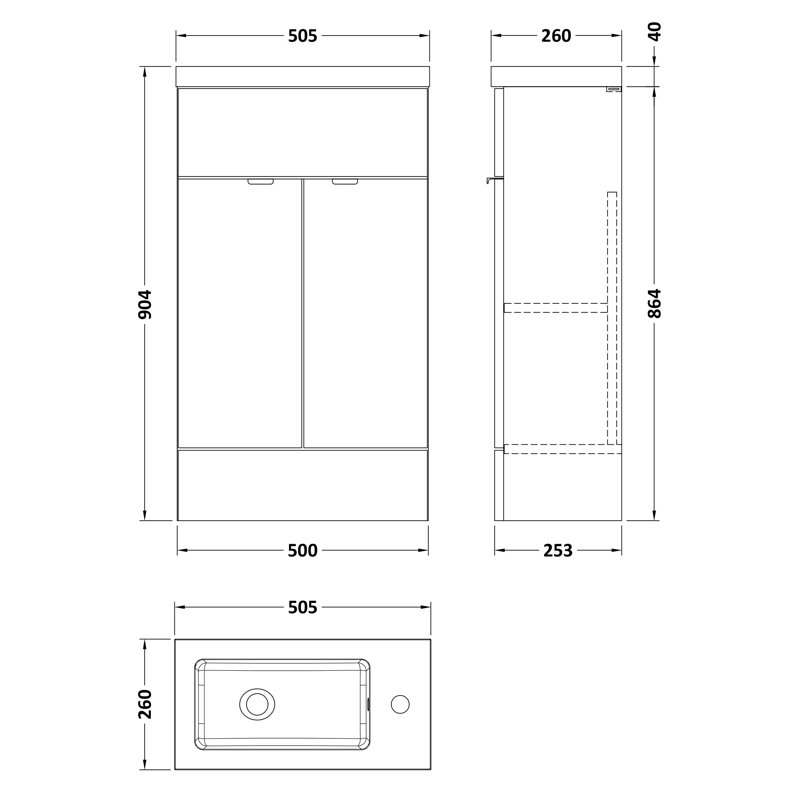 503mm Single Bathroom Vanity with Drop In Poly Marble Basin