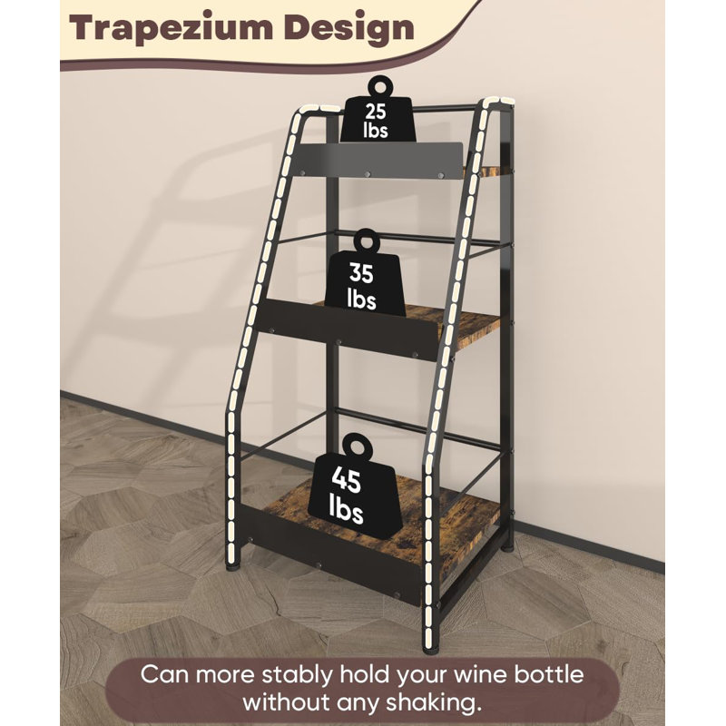 3-Tier Liquor Stand For Home Bar, Trapezoid Freestanding Whisky Bottle Holder With Fences, Stepped Versatile Liquor Bottle Display Shelf, Corner Floor Bar Stand For Liquor Storage, Black