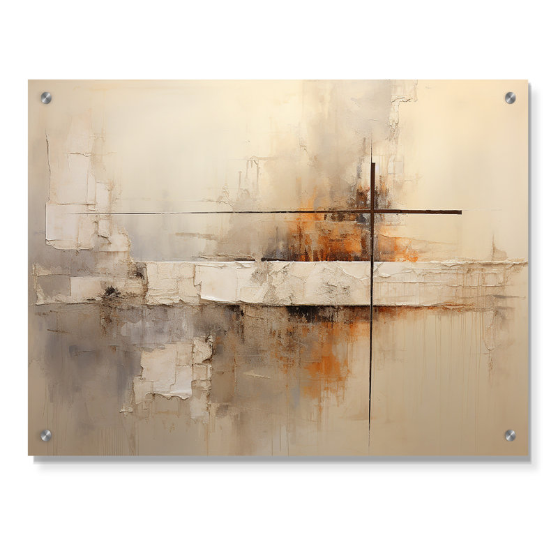 «Beige Christianity Cross» par Jessus I - art mural acrylique Christianisme, H 30 po x l 40 po