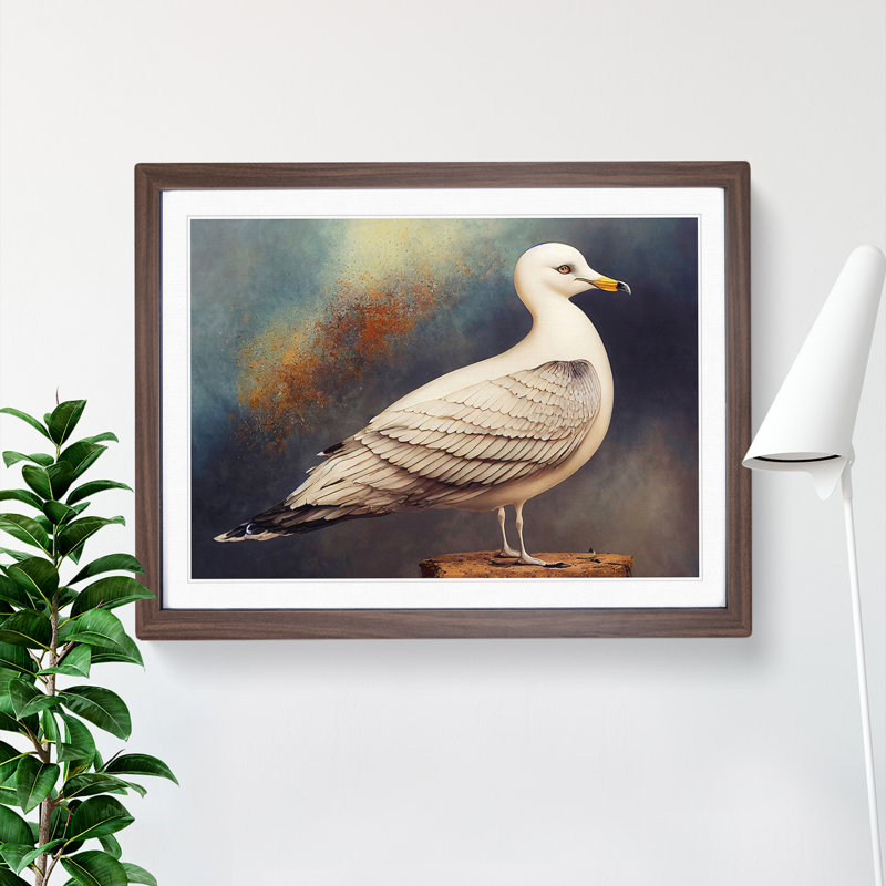 XH1022-6726X Painting Of A Seagull - Single Picture Frame Print, 46cm H x 64cm W x 2cm D, Walnut