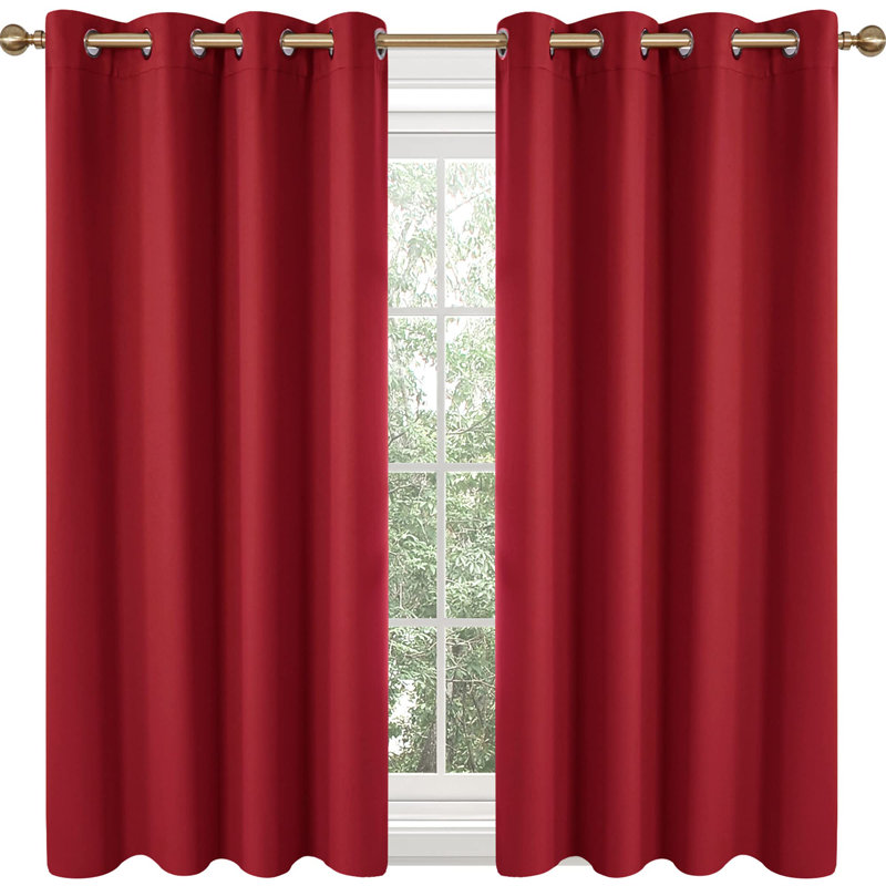 Thermal Insulated Room Darkening Grommet Curtain Panels (Set of 4), Red, 52" W x 63" L