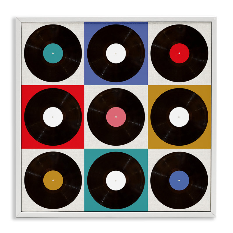Disques géométriques, estampe numérique, design par Katrina Craven, H 17 po x l 17 po, Giclée encadrée blanc bord de mer