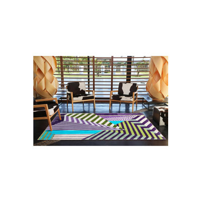Purple Themed Striped Geometric Patterned Creative Modern Decorative Rug