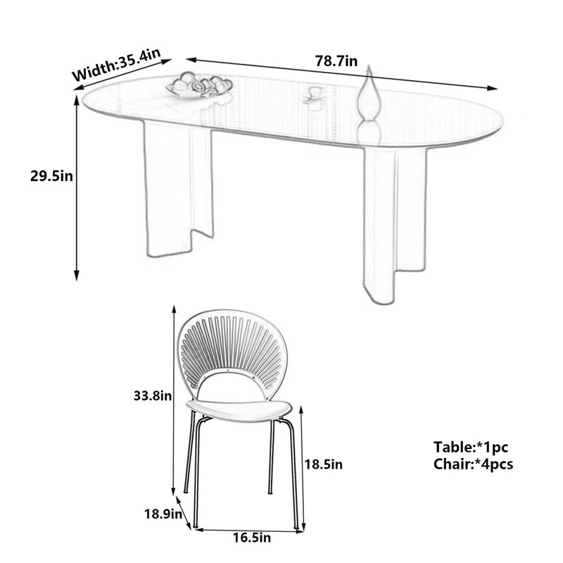 Table de salle à manger blanche, H 29,5 po x L 78,7 po x l 35,4 po