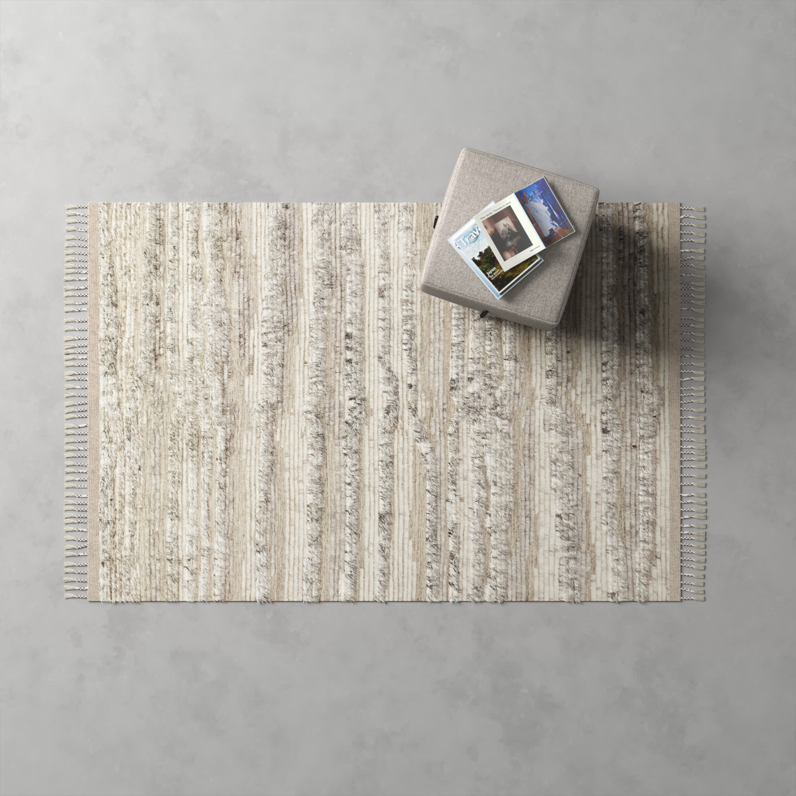 Benjamin Natural Ivory Hand-Knotted Wool Rug, Rectangle 4' x 6'