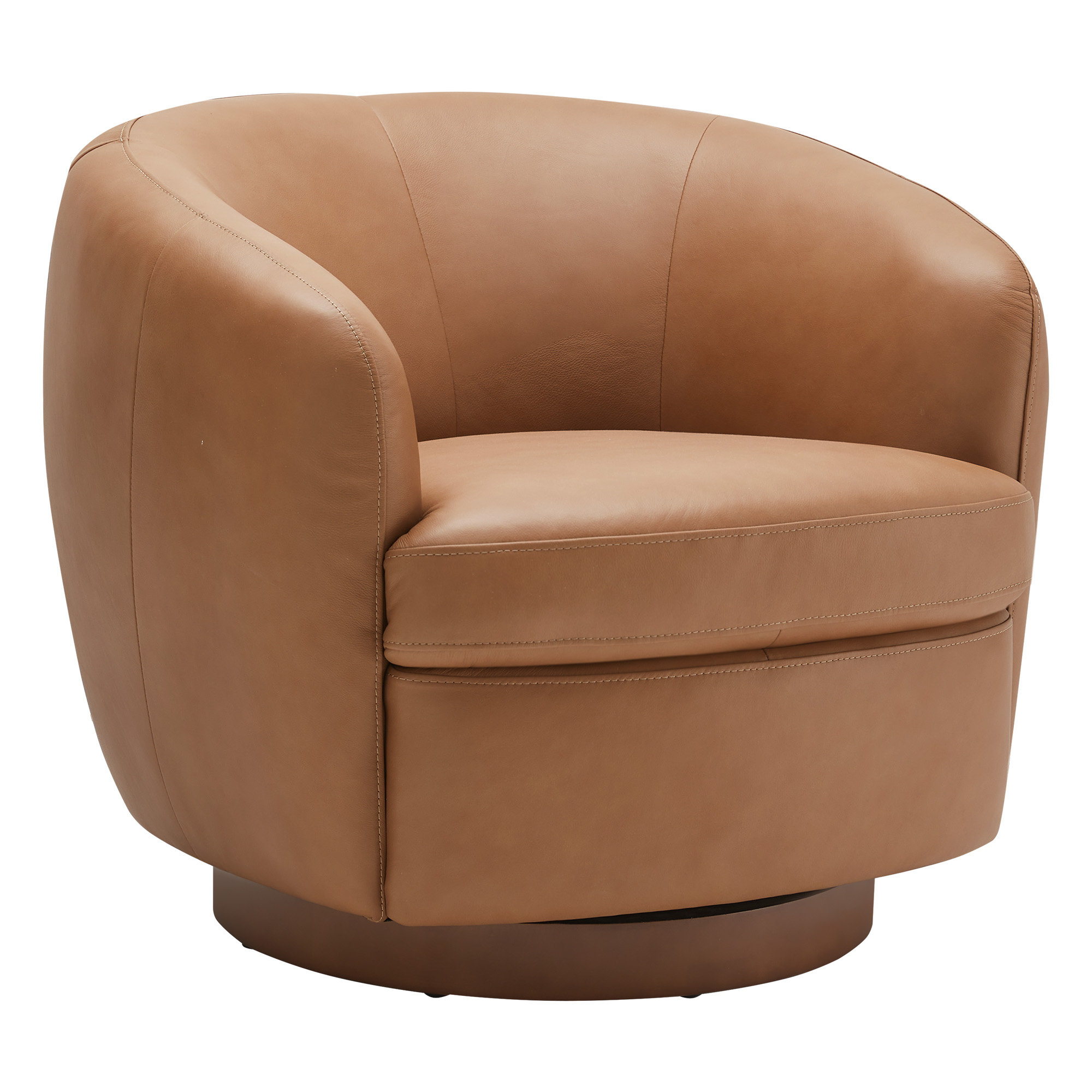 Marcy Genuine Leather Swivel Barrel Chair, Aline Butternut Top Grain Leather