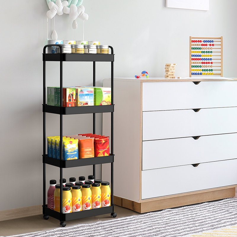 4-Tier Plastic Rolling Multifunction Cart With Handle Multifunctional Storage Trolley