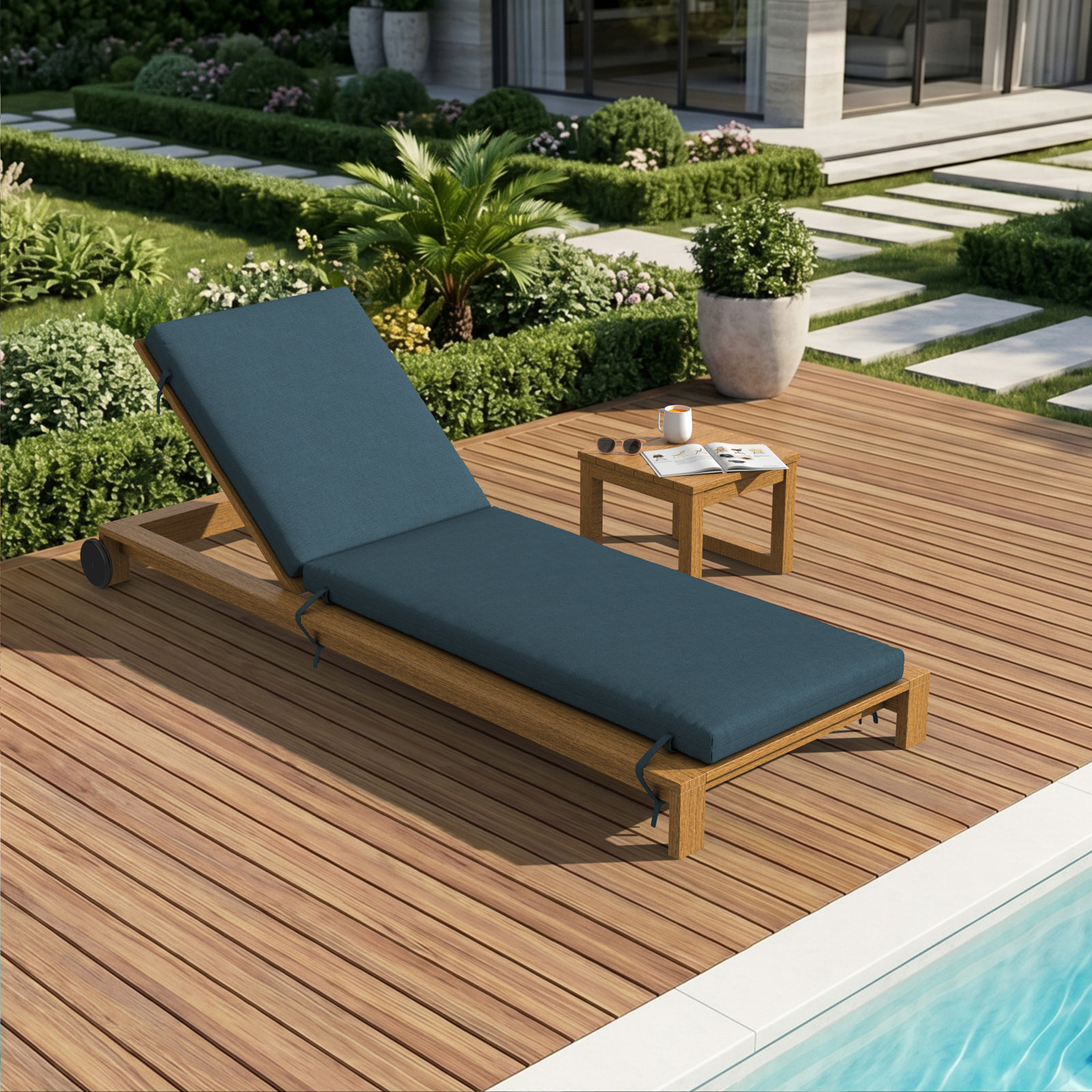 Lani Sunbrella Outdoor Chaise Lounge Cushion, 24" W x 73" D, Sunbrella Play Lagoon