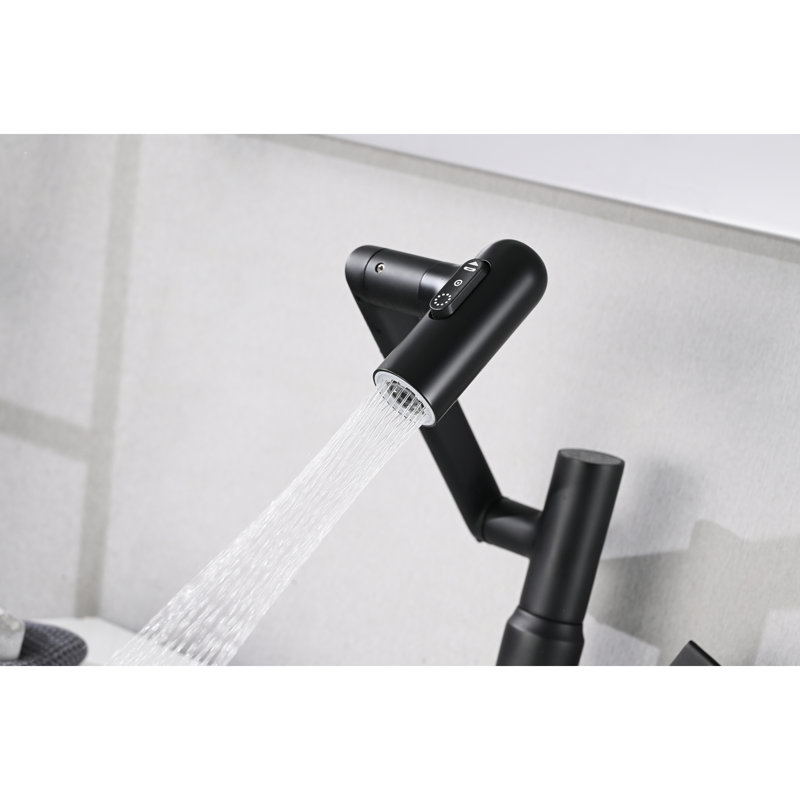 Robinet de lavabo de salle de bain noir mat avec affichage de la température et rotation 360, robinet d'évier: jet, affichage de la température, rotation 360 °, noir, produit