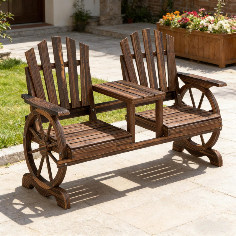 Stable Patio Bench,2-Seat Wooden Garden Bench, Carbon