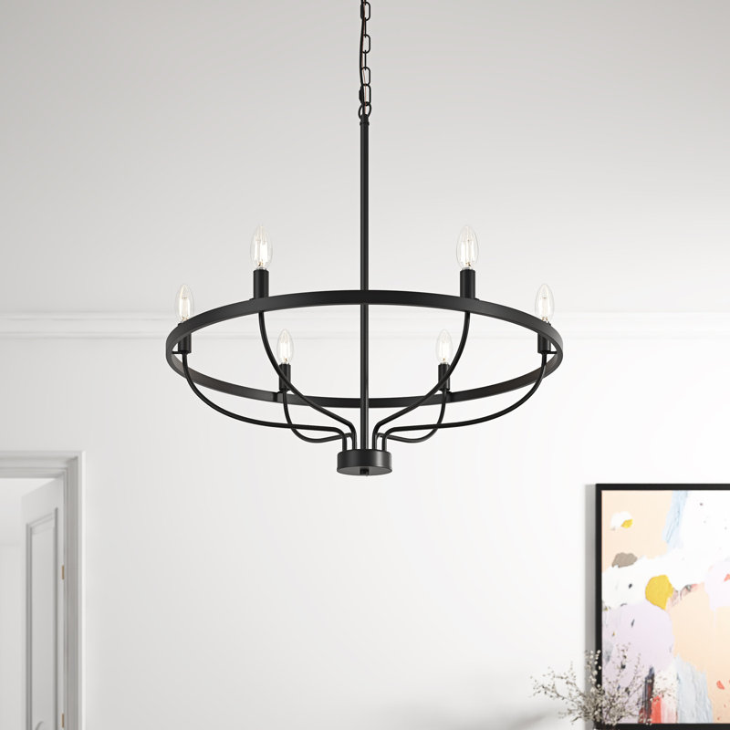 Luminaire de style lustre industriel rond classique 6 lumières Bellandra, Noir