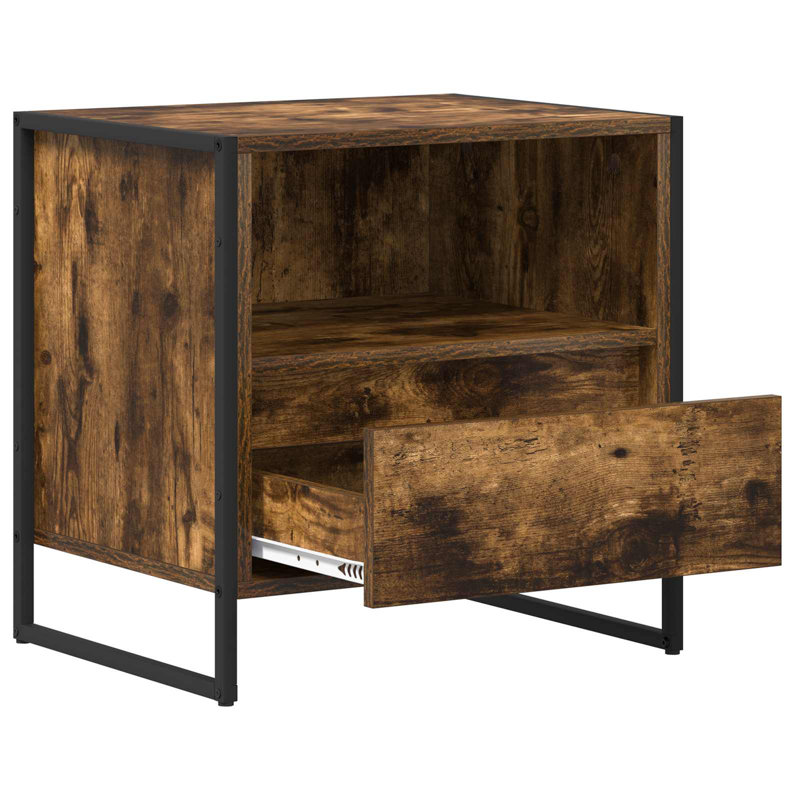 50cm W Manufactured Wood Bedside Table, Smoke Oak
