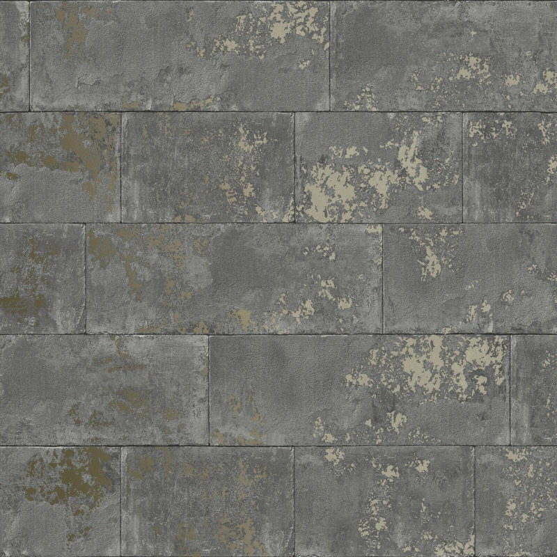  Modern Industrial Brick Wallpaper Distressed Charcoal Metallic Faux Stone 248685