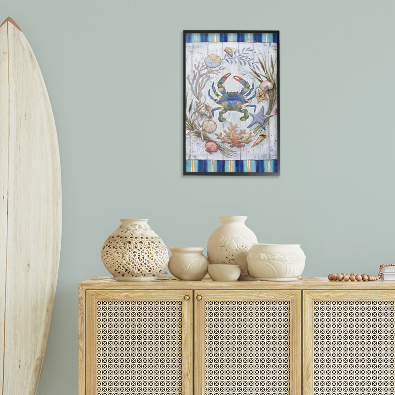 «Coastal Wreath» et crabe gris, estampe numérique par Geoff Allen, H 18 po x l 12 po, Estampe numérique Farmhouse