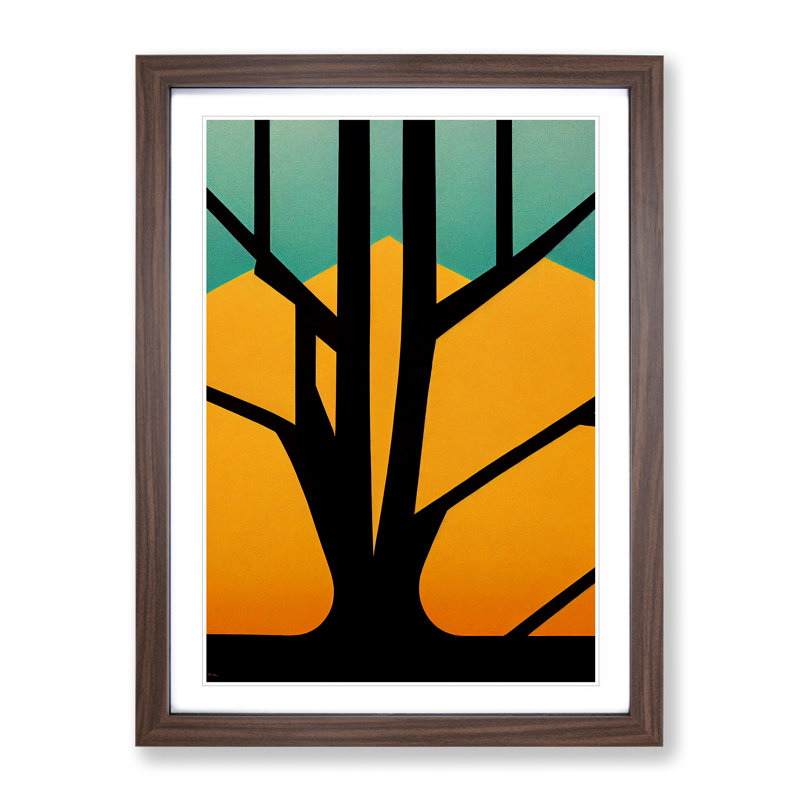 Bold Abstract Tree Art No.4 - Wall Art, 48cm H x 36cm W, Walnut Framed, White
