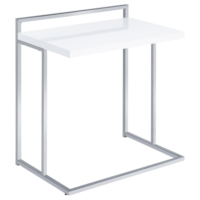 Rectangular Top Snack Table, White Top/Silver Base