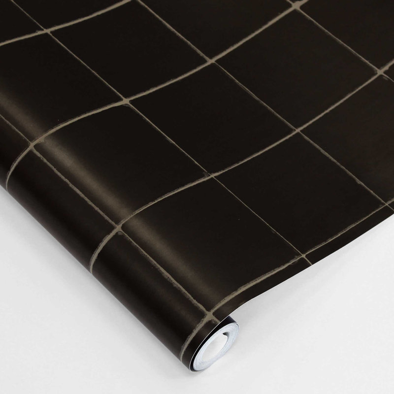 Zellige Tile Peel and Stick Wallpaper By Jeremiah Brent, 33" L x 20.5" W, Black