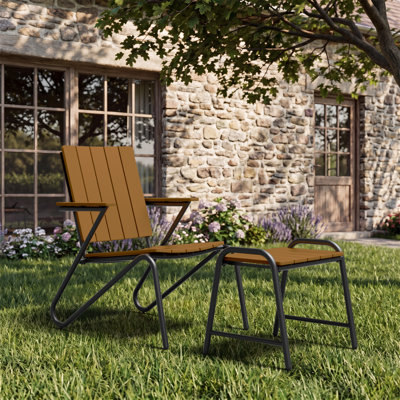 Chaise d'extérieur avec repose-pieds à lattes en PS