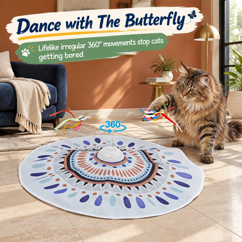 Ce jouet rechargeable pour chaton 3 en 1, doté d'un couvercle de 22,8 pouces, est conçu pour l'exercice à l'intérieur pour toutes les races et combine un papillon qui bat des ailes et une plume mobile.