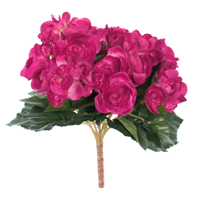 Bégonia artificiel en polyester, H 15,25 po x l 8 po x P 8 po, Rose