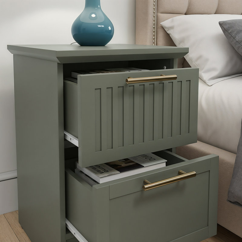 Darry Gregory 2 Drawer Bedside Table, Kale Green