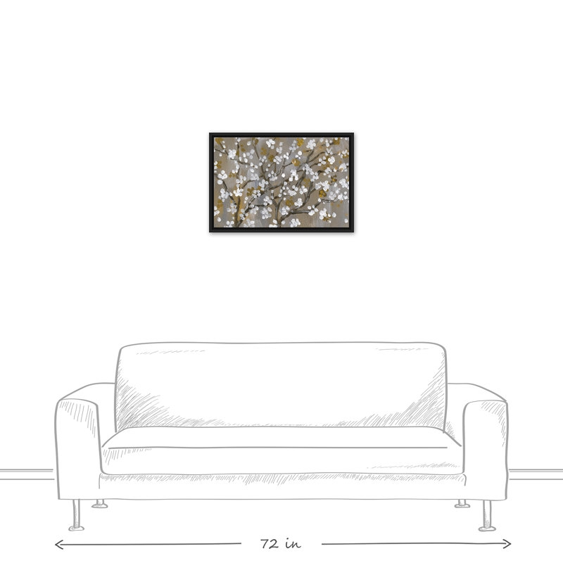 Fleurs de cerisier blanches sur toile, H 17,75 po x l 25,75 po x P 1,75 po, Cadre flottant noir
