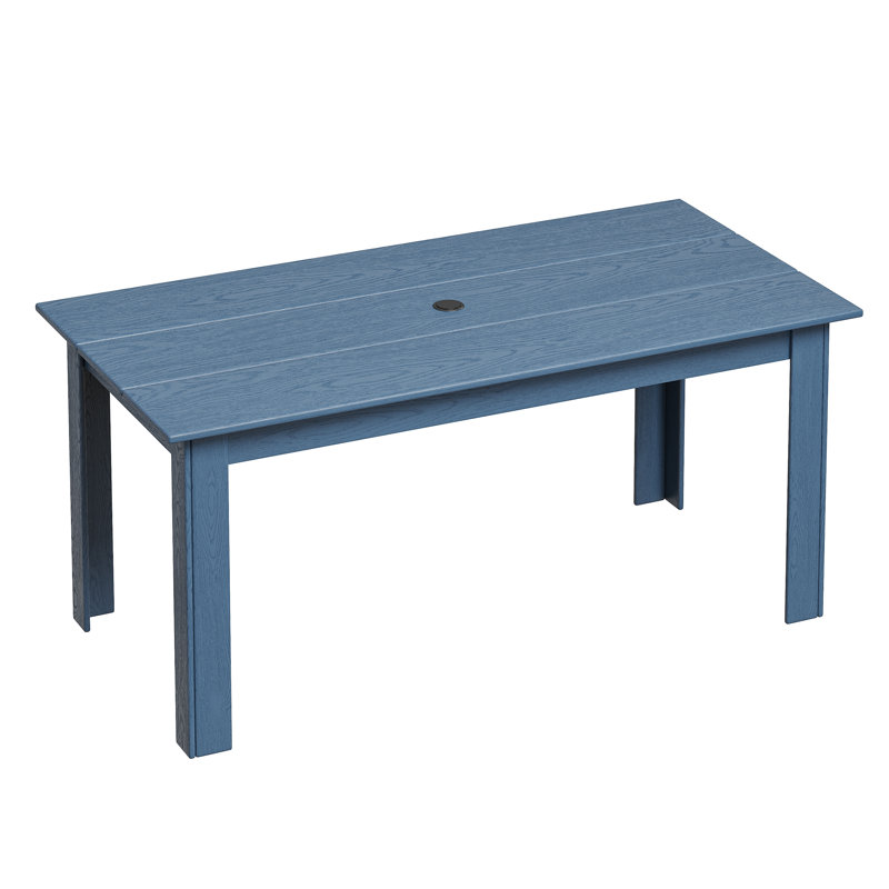 Rectangular HDPE Outdoor Dining Table With Umbrella Hole, Navy