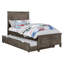 Lit simple avec lit gigogne, transitionnel, gris chaud brossé au fil de fer, bois massif, grain de bois pour la chambre à coucher-133255980