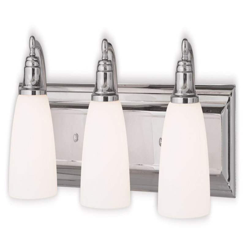 Polished Chrome 3-Light Vanity Fixture with Satin Opal Glass Shades