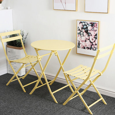 Ensemble de 3 chaises bistro de patio et table en métal avec fonction pliante pour la piscine