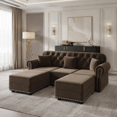 Upholstered Velvet Sofa with Nailhead Trim and Rolled Armrest