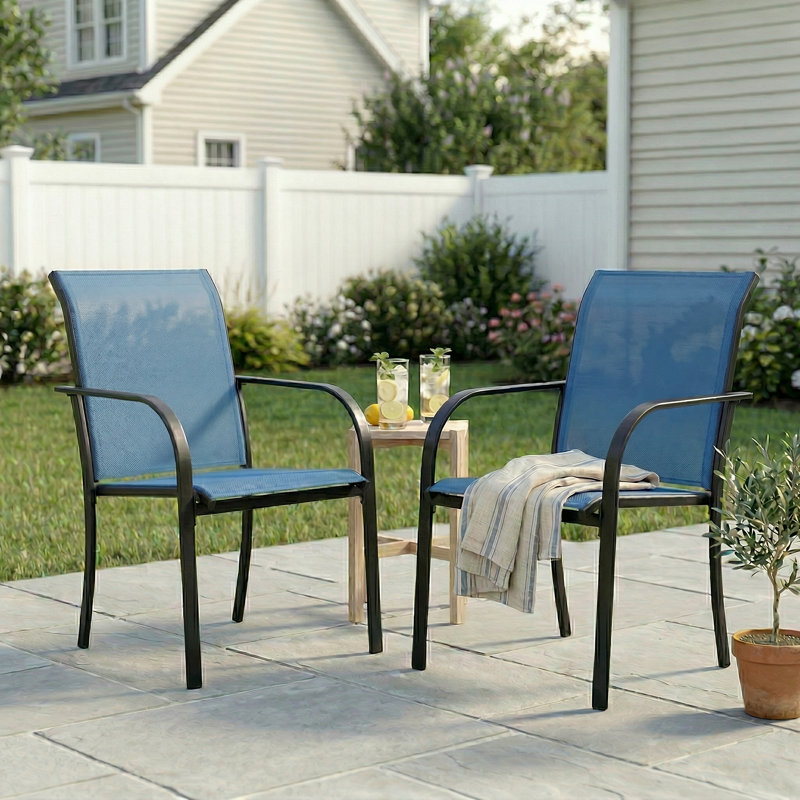 Chaise de patio d'extérieur empilable Textilene, Bleu