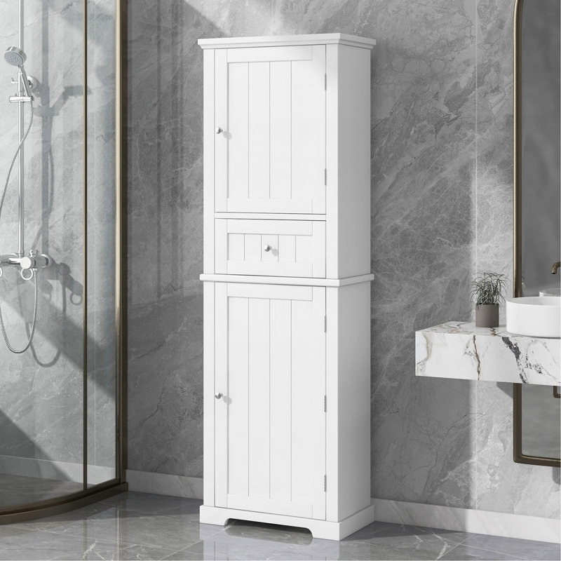 Tall Bathroom Storage Cabinet, Freestanding Storage Cabinet With Drawer And Adjustable Shelf, MDF Board With Painted Finish, White
