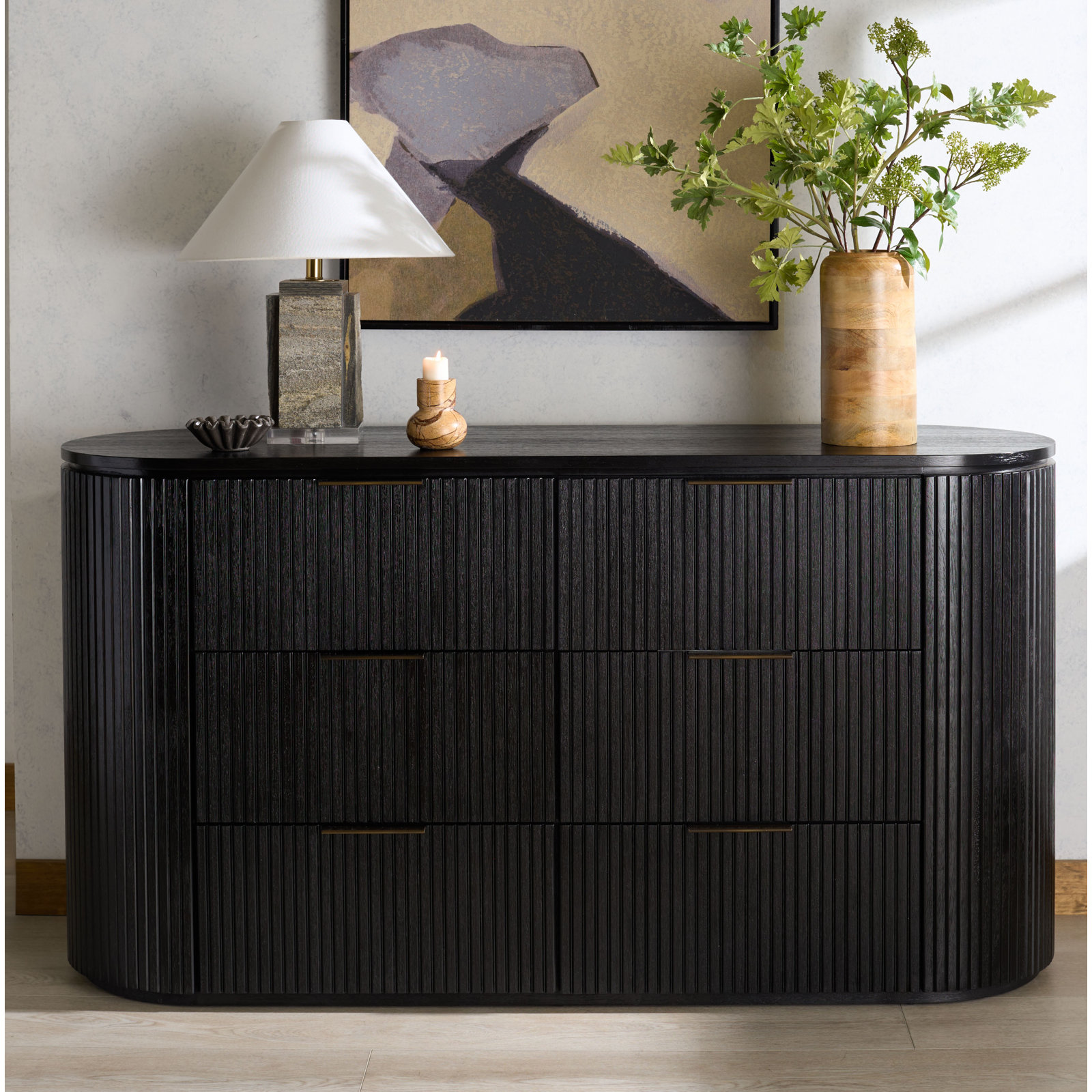 Rikki Fluted 6 Drawer Dresser, Black