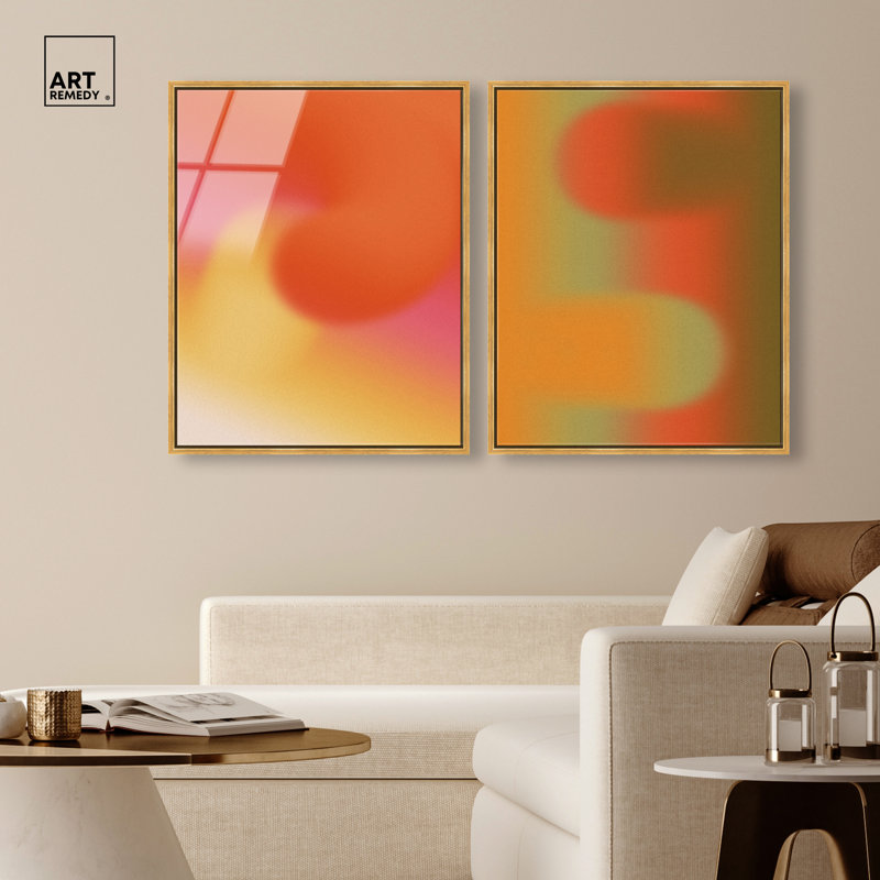 Ensemble de décorations murales modernes, impression sur acrylique encadrée rebondissant par Art Remedy, cadre doré, 24 x 30