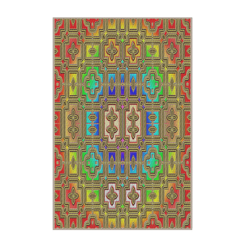 Rouge/vert/jaune Tapis décoratif à motifs, Rectangle 5 pi x 7 pi