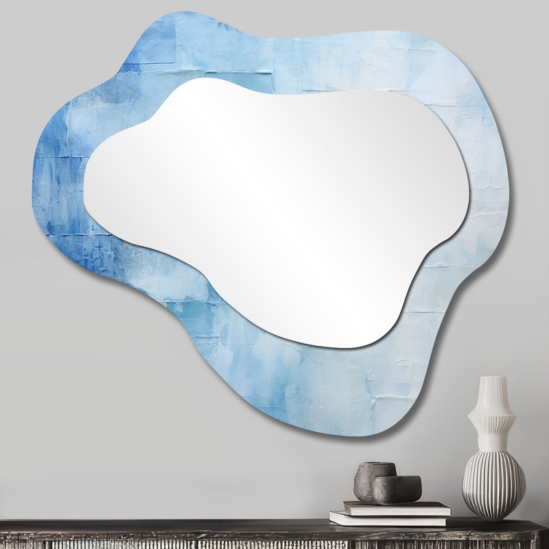 Carreaux scandinaves blancs et bleus IV - miroir décoratif mosaïque bohème, miroir mural bleu nuage, impression sur métal