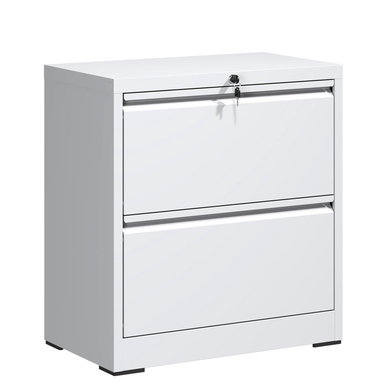 2 Drawer White Steel Horizontal Filing Cabinet, Build, Adjustable Hanging Bar, - Tip Design Metal Lateral Cabinet For Office, Cold Rolled Steel, Smooth Movement, Bearing Rails