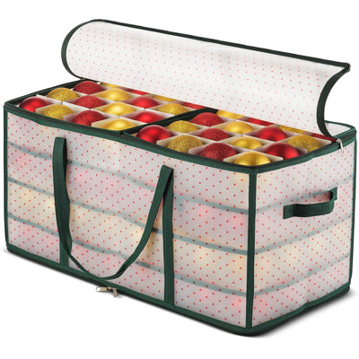 Grande boîte de rangement d'ornement de Noël verte pour 128 ornements, compartiments de 3 pouces avec plateaux amovibles et double fermeture à glissière