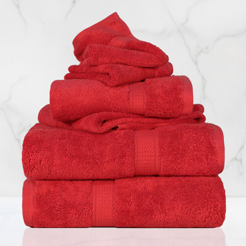 Ensemble de serviettes de bain en coton égyptien certifié Scotia, Rouge, Ensemble de serviettes 6 pièces (2 salles de bain
