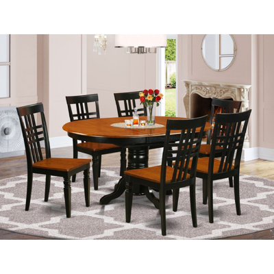 Ensemble de table et chaises de cuisine 7 pièces comprenant une table de salle à manger ovale avec rallonge papillon et 6 chaises en bois massif, noir et cerisier, 42 po x 60 po
