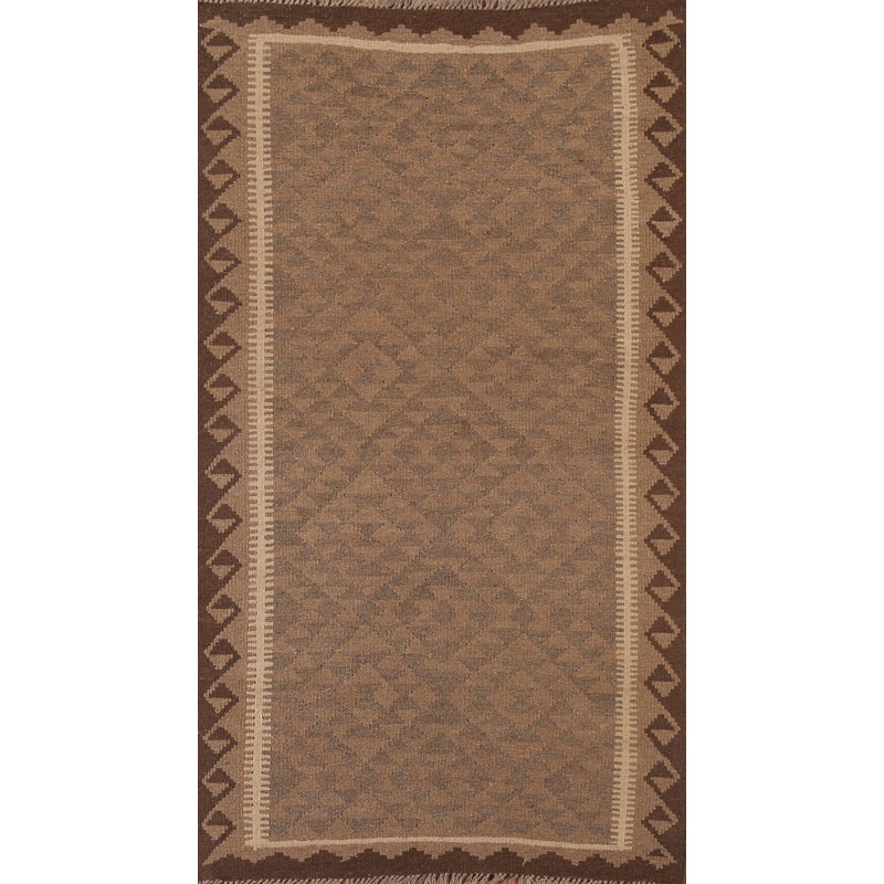 Reversible Wool Kilim Geometric Runner Rug 3x7