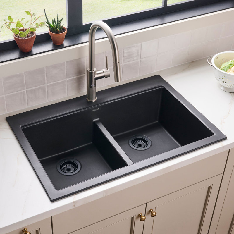 33" L x 22" W Dual Mount Kitchen Sink, 2, Midnight Black