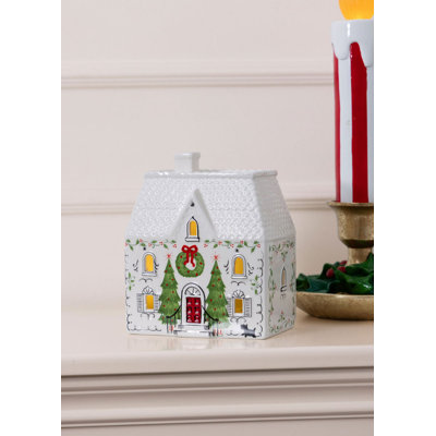 Élégant objet décoratif lumineux à DEL, 5,5 x 3,5 x 6,7 pouces | 100% céramique, design rouge et blanc | Parfait pour la décoration intérieure, idée cadeau unique, ajoute une touche de charme et de chaleur à tout espace