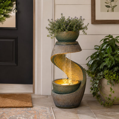 Outdoor Water Fountain Garden Hand Crafted Weather Resistant Floor Fountain with Light