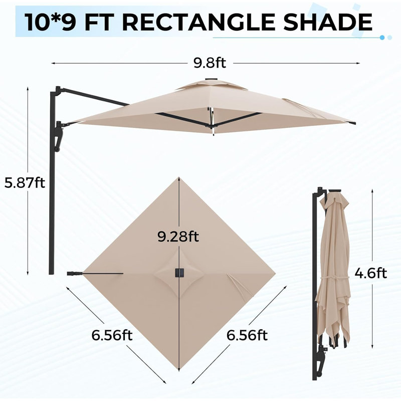 Parasol mural extérieur avec auvent pivotant, Gris