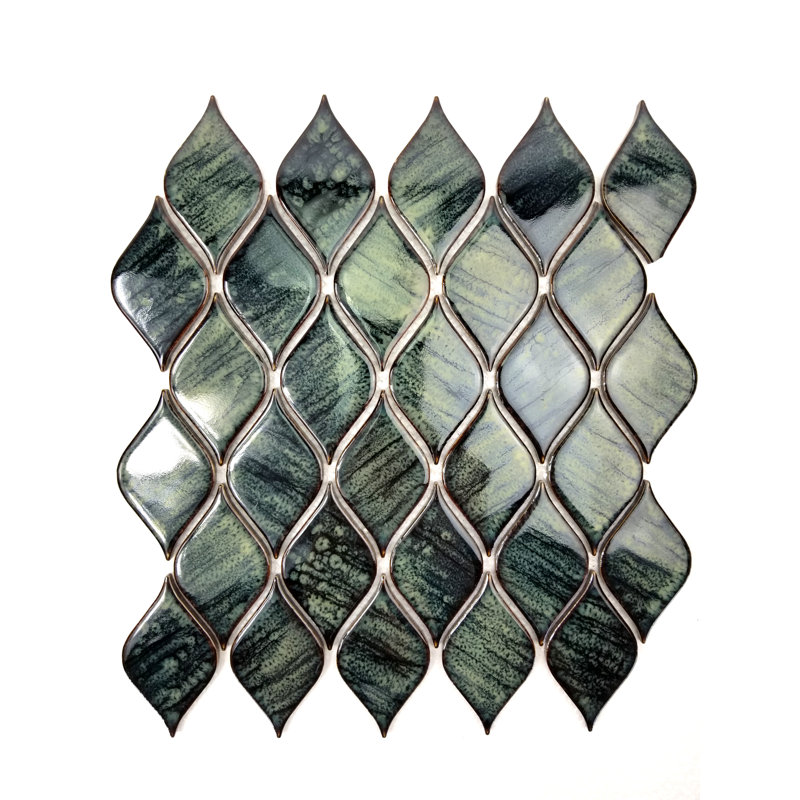 Carreau de mosaïque en porcelaine 2 po x 4 po Monet Tiffany, Vert iris